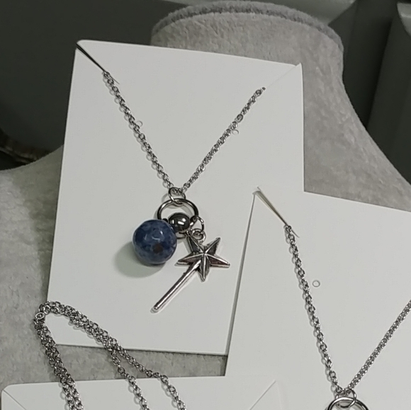 Wand Blue Spot Jasper Necklace Gemstone Charm Adjustable Stainless-Steel Chain - Picture 3 of 3